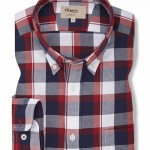 Red Navy Check Twill Button Down Shirt
